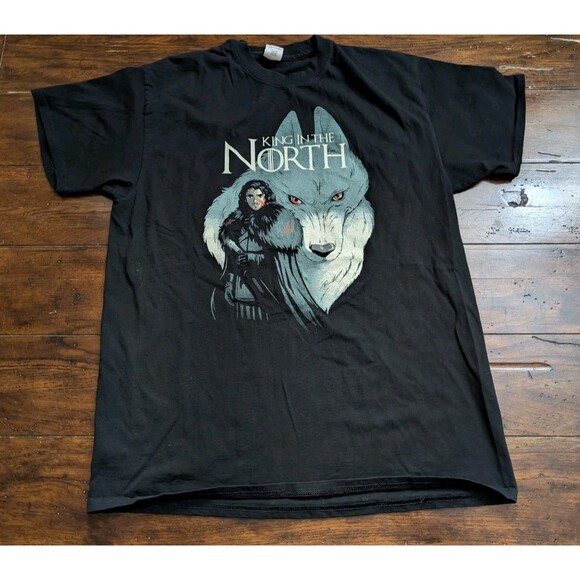 Game of Thrones T-Shirt L King in the North Jon Snow Direwolf Graphic Tee Black - Picture 1 of 7
